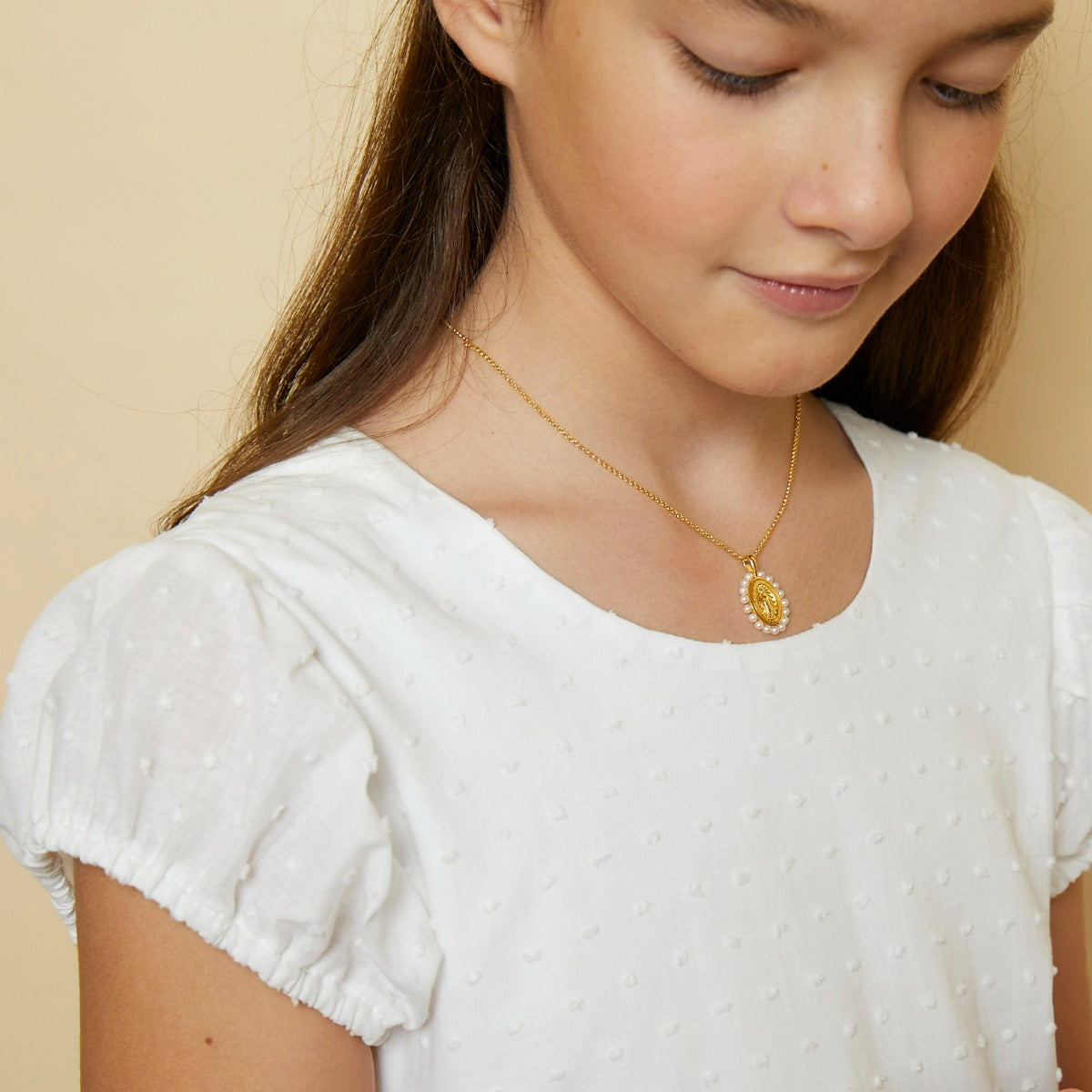 Miraculous Medal Freshwater Pearl Necklace - Gold-Plated