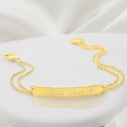 Personalized My First Diamond Identity Bracelet - Gold Plated