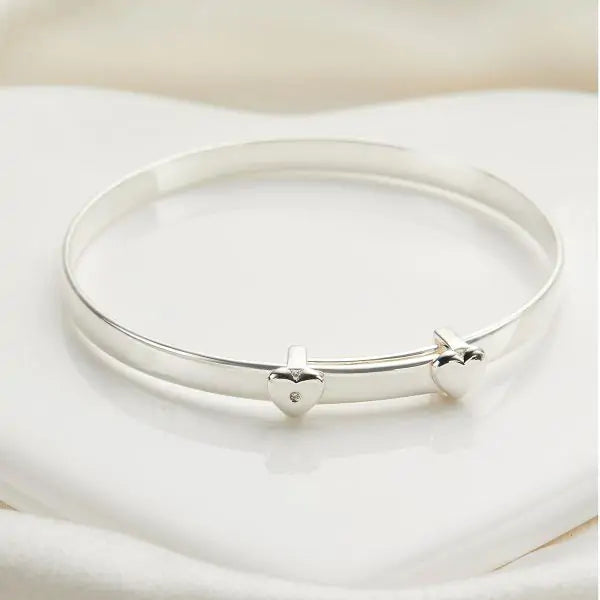 Personalized My First Diamond Baptism Baby Bangle - Sterling Silver