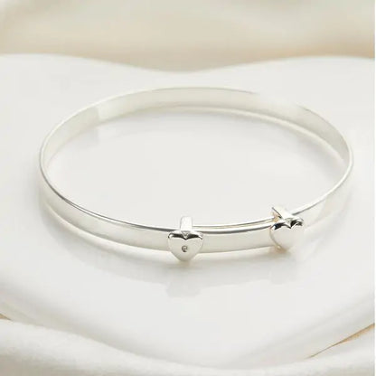 Personalized My First Diamond Baptism Baby Bangle - Sterling Silver