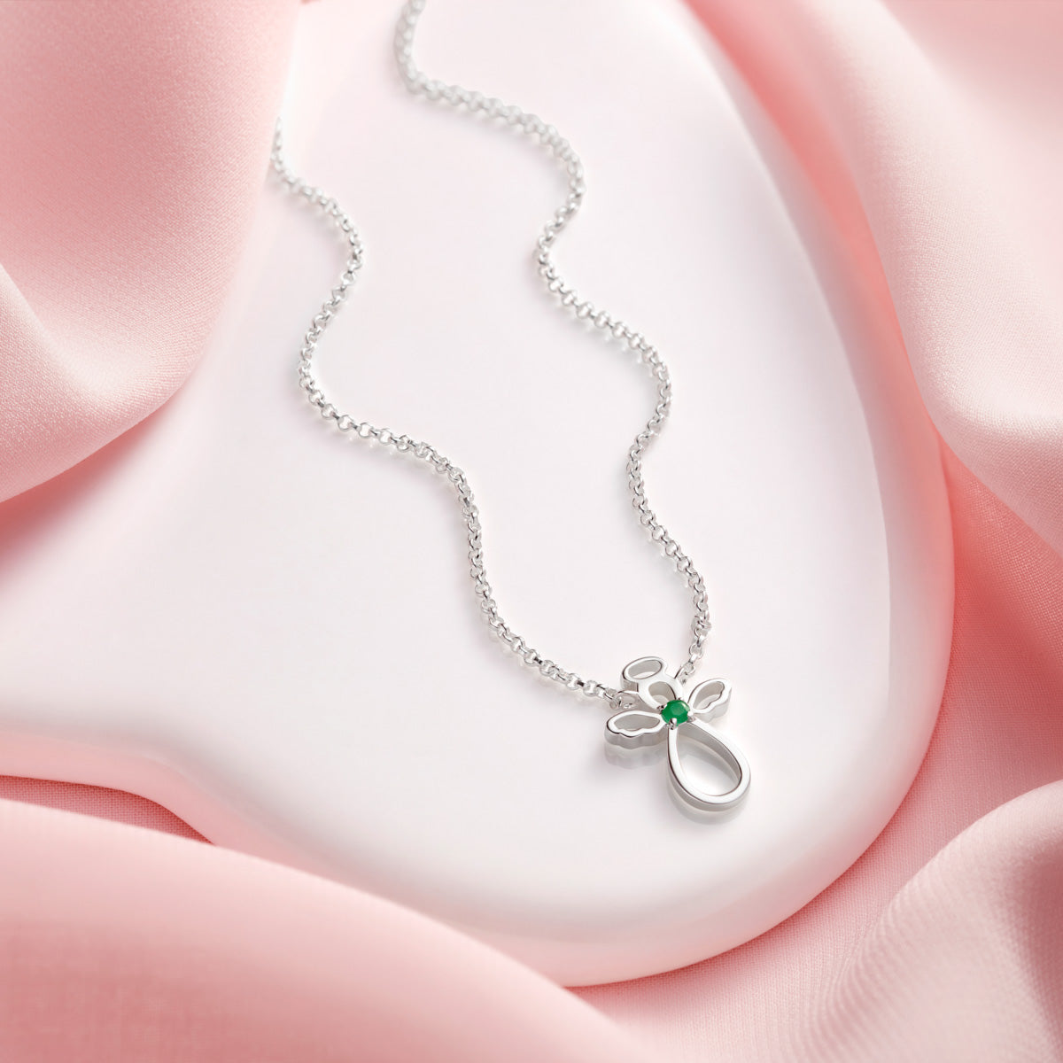 May Birthstone Guardian Angel Emerald Necklace