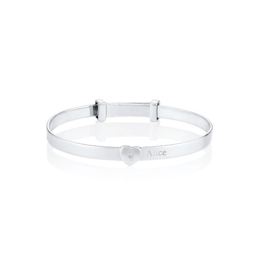 Personalized Baby Love Diamond Baby Bangle - Sterling Silver