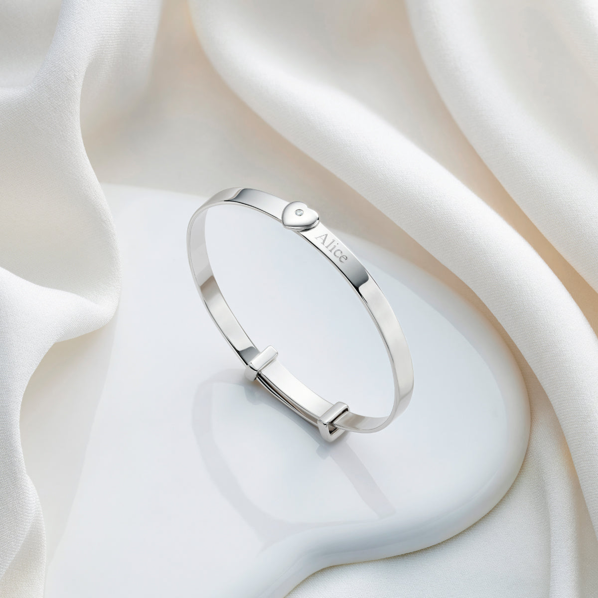 Personalized Baby Love Diamond Baby Bangle - Sterling Silver