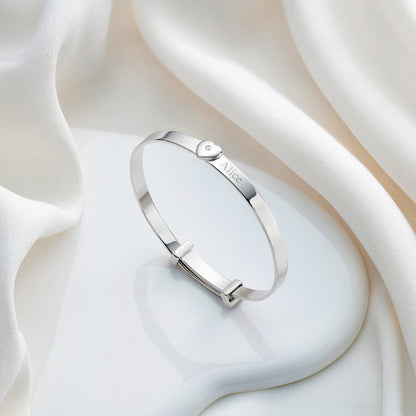 Personalized Baby Love Diamond Baby Bangle - Sterling Silver