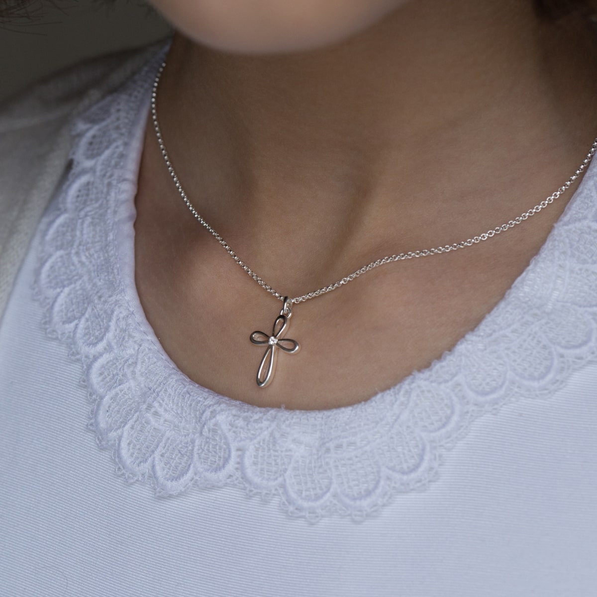 Cherish Cross Diamond Necklace - Sterling Silver