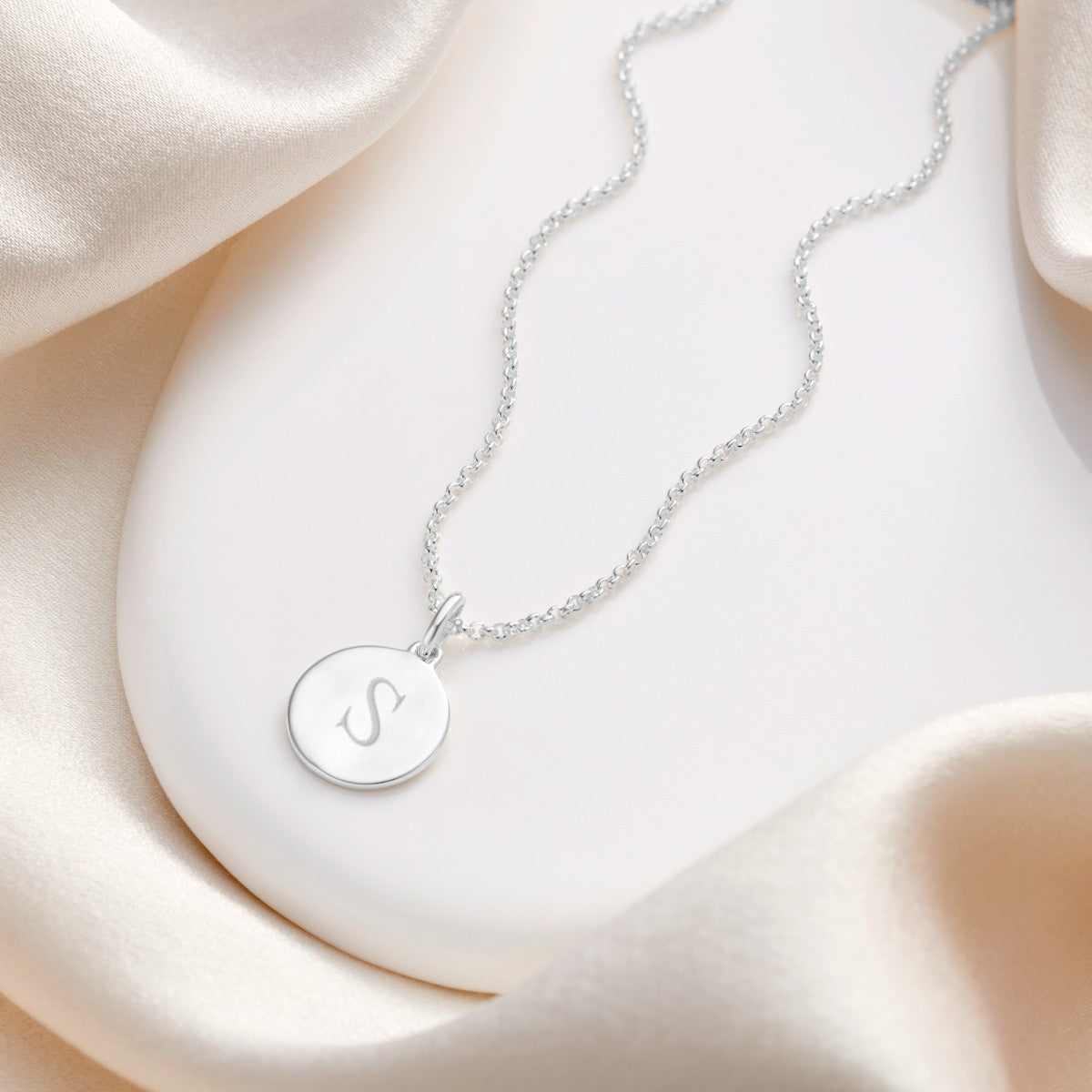 Personalized Cherish Disc Necklace - Sterling Silver