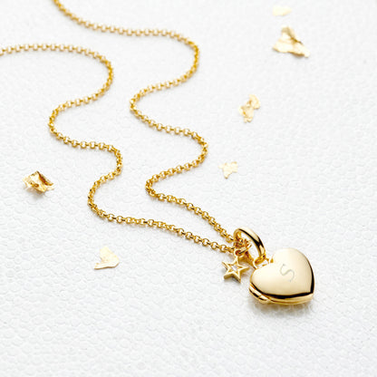 Personalized Small Heart Diamond Locket Necklace - Gold-Plated