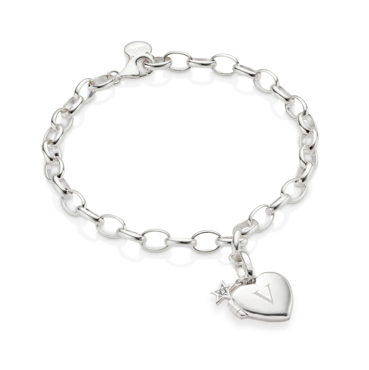 Small Heart Diamond Locket Bracelet - Sterling Silver