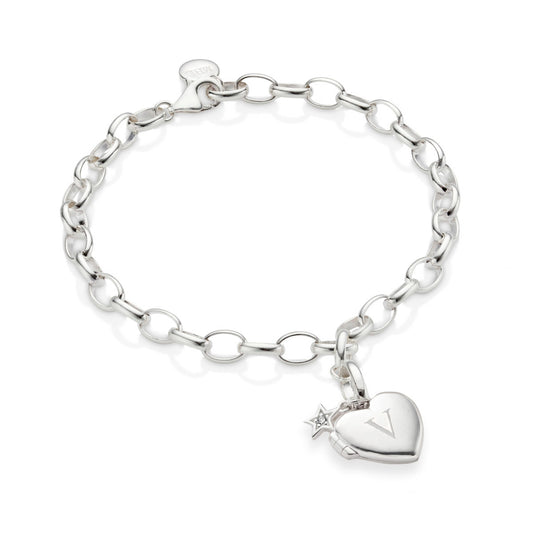 Small Heart Diamond Locket Bracelet - Sterling Silver