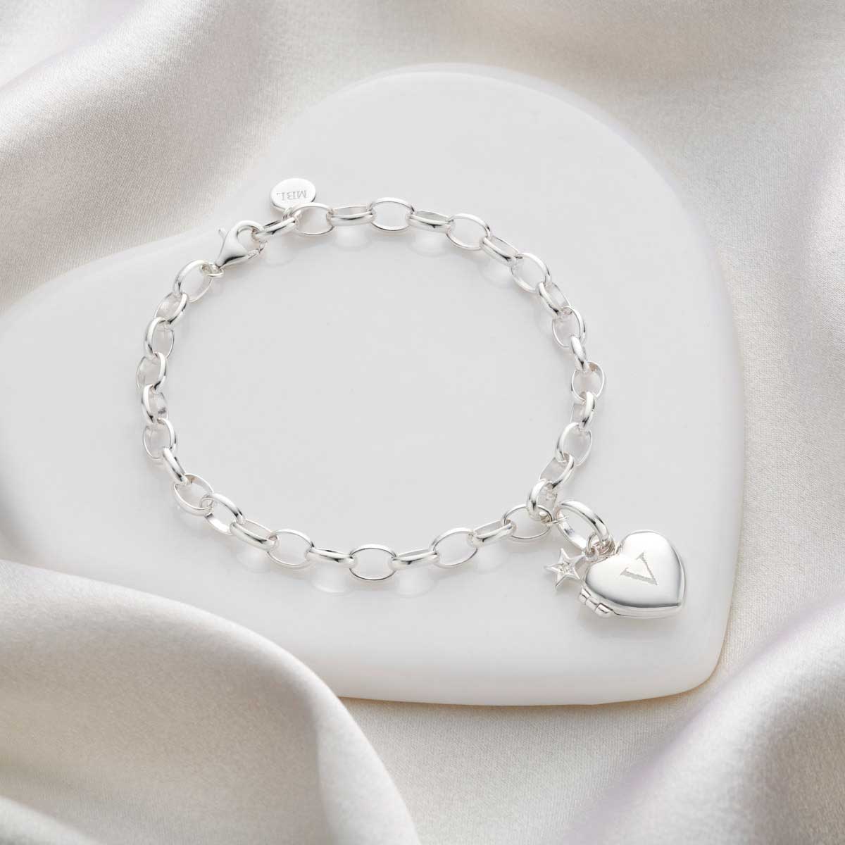 Small Heart Diamond Locket Bracelet - Sterling Silver