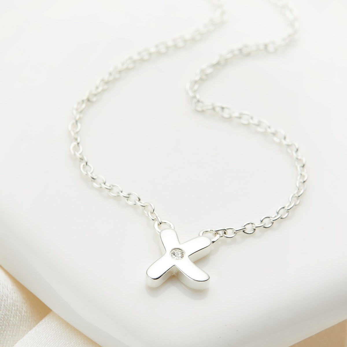My First Diamond Kiss Necklace - Sterling Silver