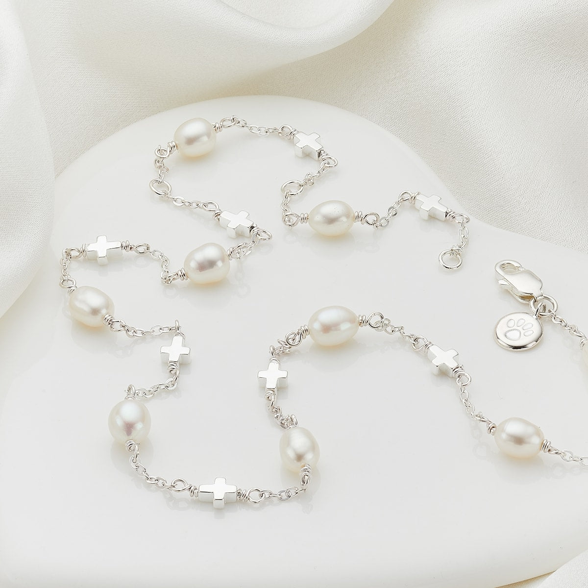 Cross Pearl Station Necklace