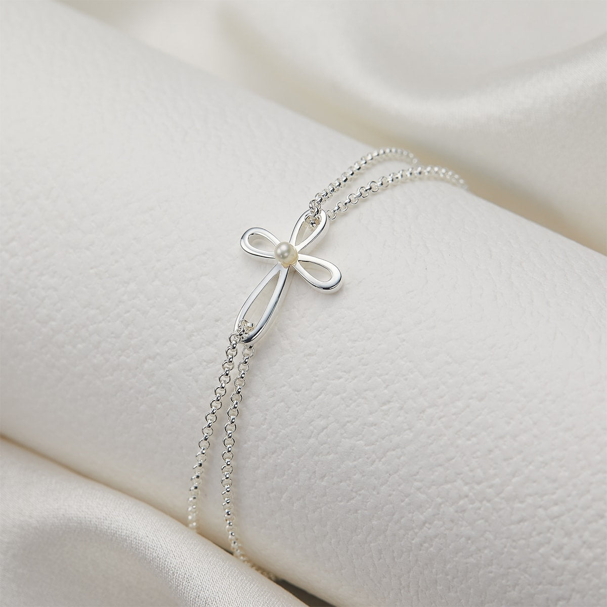 Cherish Cross Pearl Bracelet - Sterling Silver