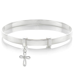 Cherish Cross Diamond Baptism Bangle - Sterling Silver