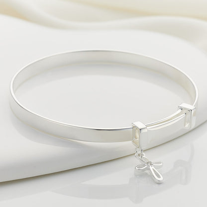 Cherish Cross Diamond Baptism Bangle - Sterling Silver
