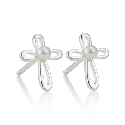 Cherish Cross Pearl Earrings