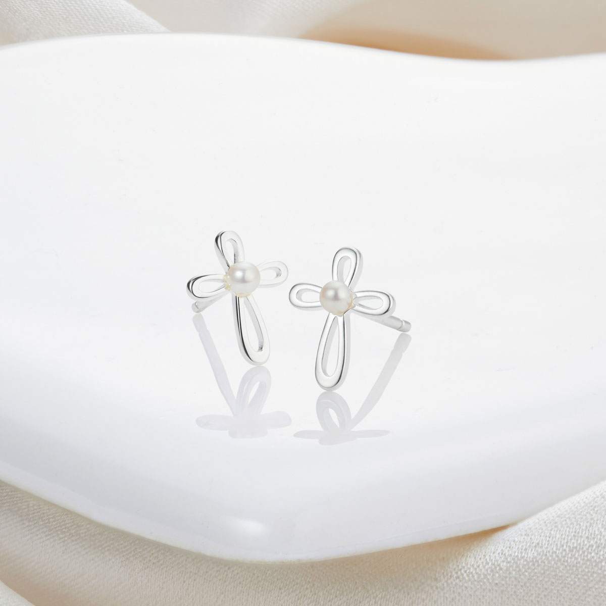 Cherish Cross Pearl Earrings