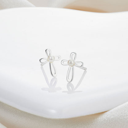 Cherish Cross Pearl Earrings