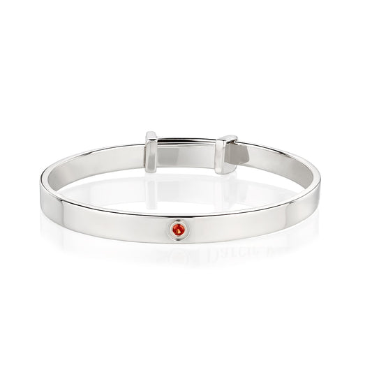 January Birthstone Garnet Baptism Baby Bangle - Sterling Silver
