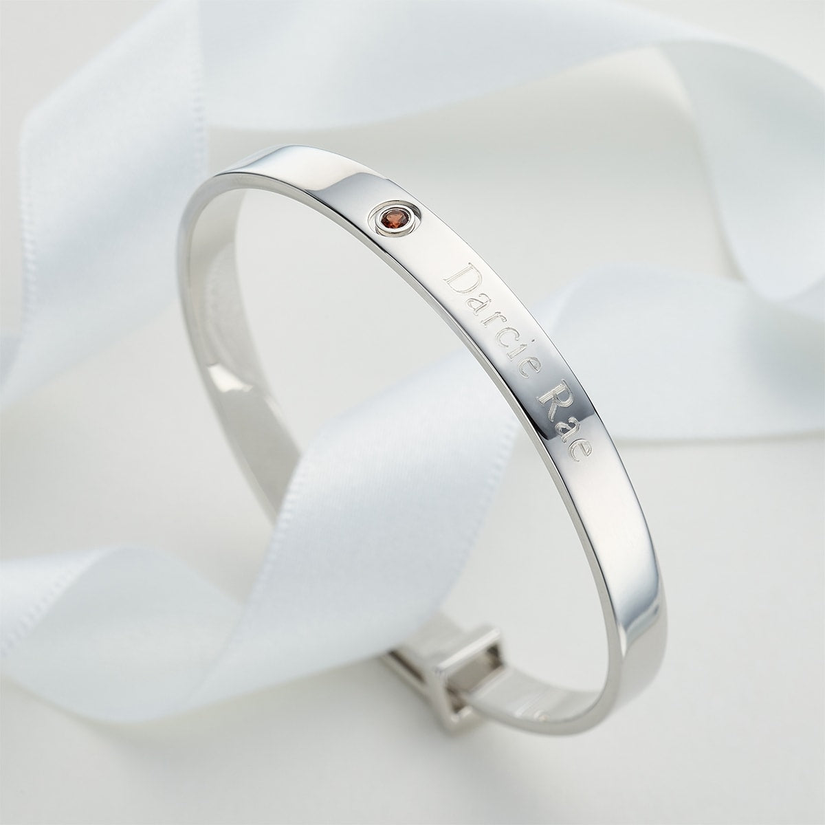 January Birthstone Garnet Baptism Baby Bangle - Sterling Silver