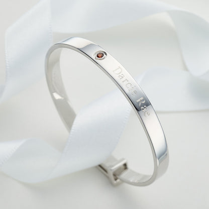 January Birthstone Garnet Baptism Baby Bangle - Sterling Silver