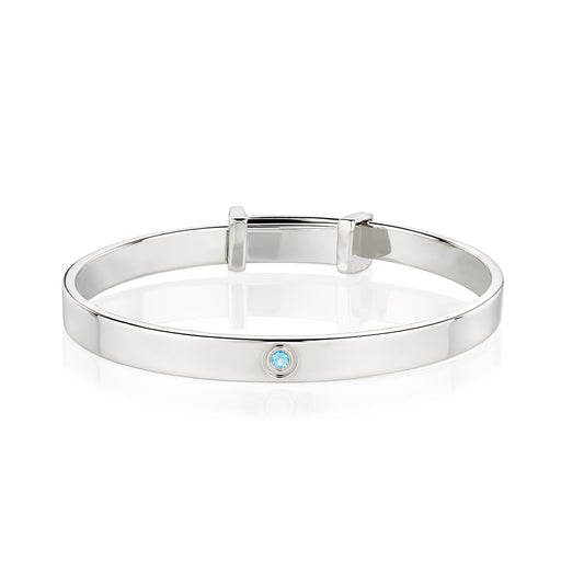 March Birthstone Aquamarine Baptism Baby Bangle