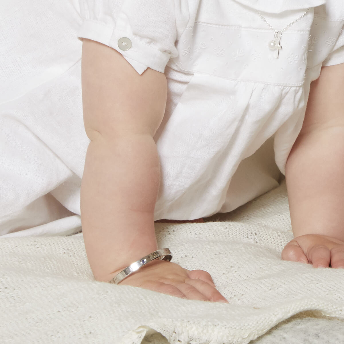 June Birthstone Pearl Baptism Baby Bangle