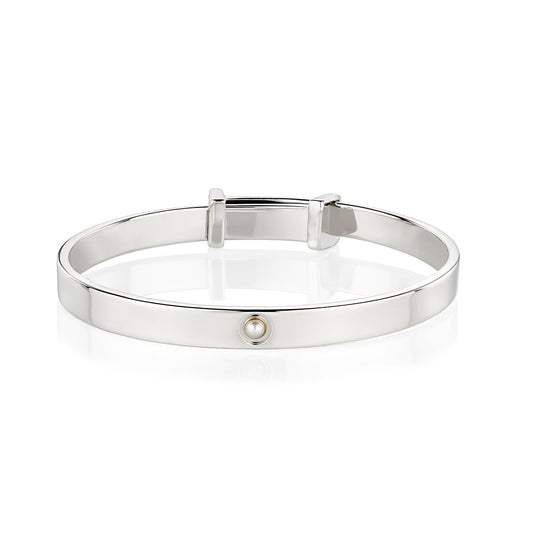 June Birthstone Pearl Baptism Baby Bangle