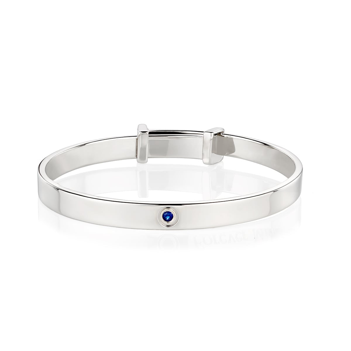 September Birthstone Sapphire Baptism Baby Bangle - Sterling Silver