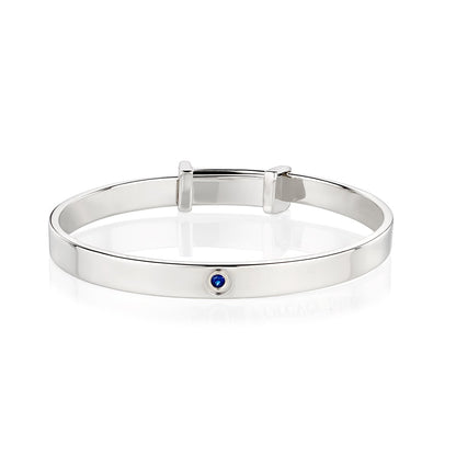 September Birthstone Sapphire Baptism Baby Bangle - Sterling Silver