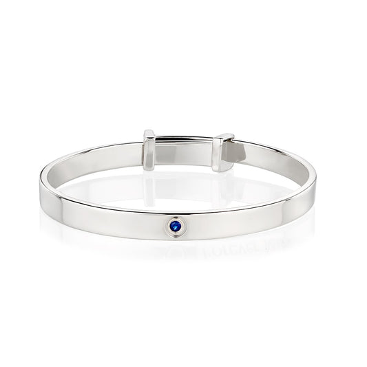 September Birthstone Sapphire Baptism Baby Bangle - Sterling Silver
