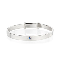 September Birthstone Sapphire Baptism Baby Bangle - Sterling Silver