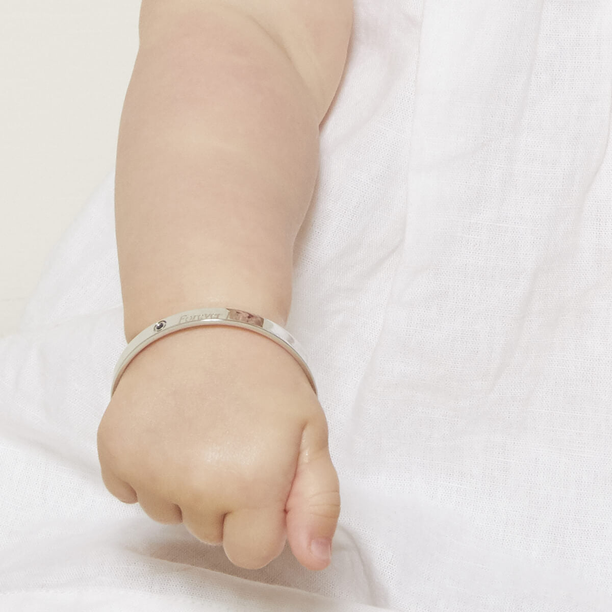 September Birthstone Sapphire Baptism Baby Bangle - Sterling Silver