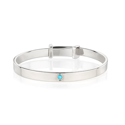 December Birthstone Turquoise Baptism Baby Bangle — Sterling Silver