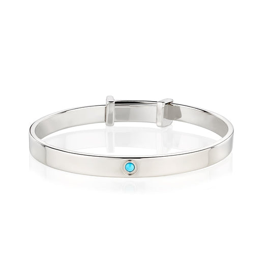 December Birthstone Turquoise Baptism Baby Bangle — Sterling Silver