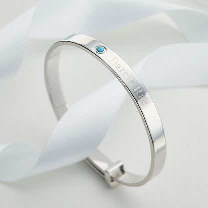 December Birthstone Turquoise Baptism Baby Bangle — Sterling Silver