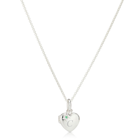 Personalized May Birthstone Emerald Locket Necklace