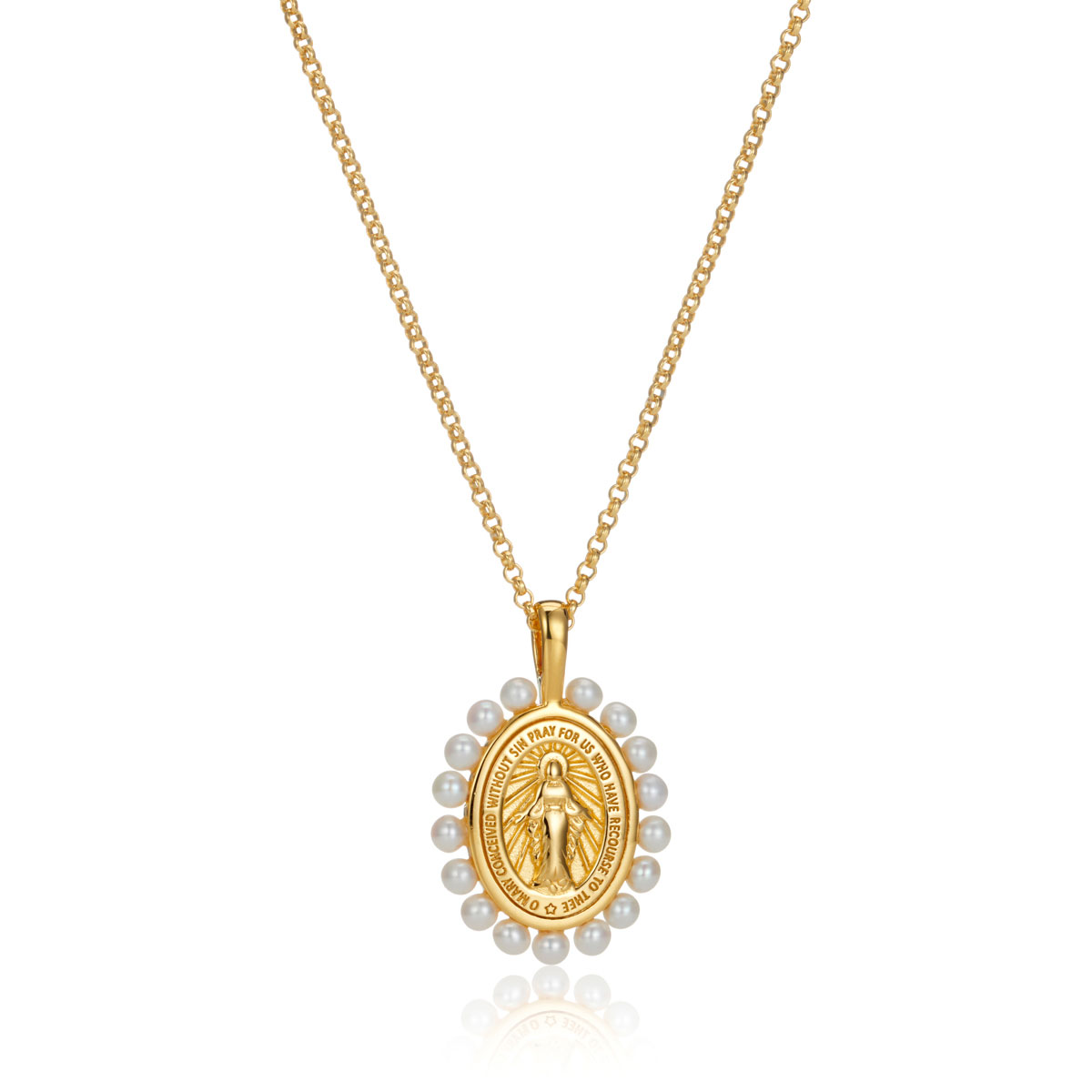 Miraculous Medal Freshwater Pearl Necklace - Gold-Plated