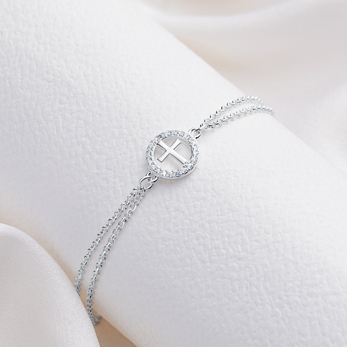 Halo Cross White Topaz Bracelet - Sterling Silver