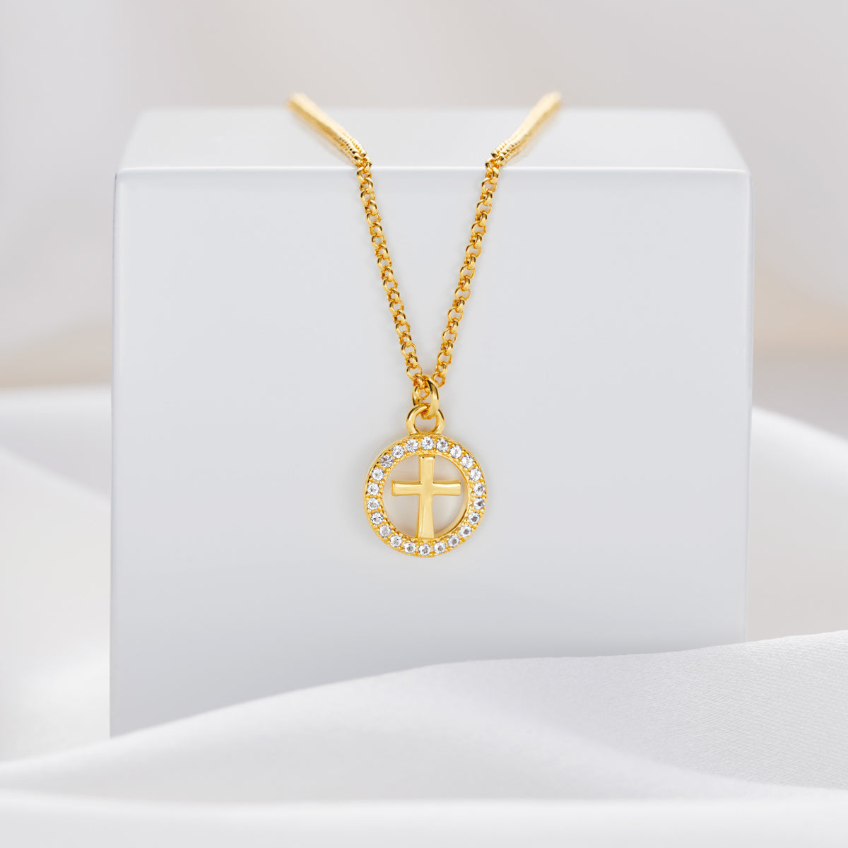 Halo Cross White Topaz Necklace - Gold-Plated