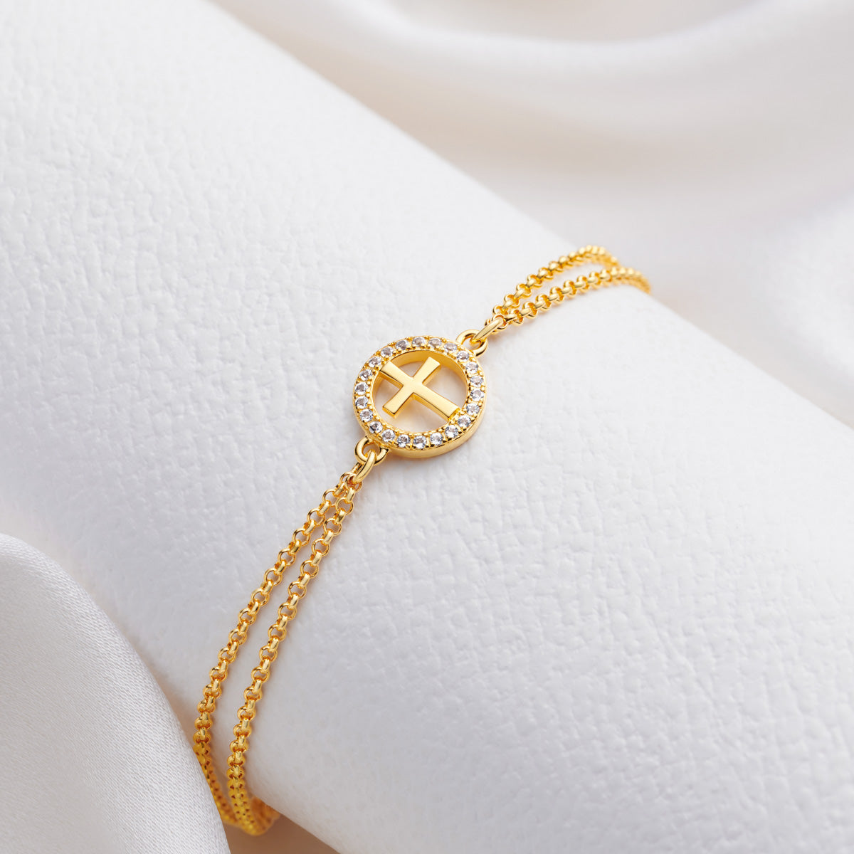Halo Cross White Topaz Bracelet - Gold-Plated