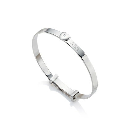 Personalized Baby Love Diamond Baby Bangle - Sterling Silver