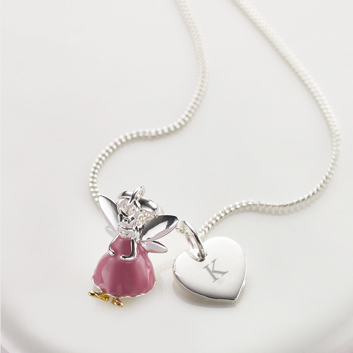 Personalized Fairy Heart Pink Necklace