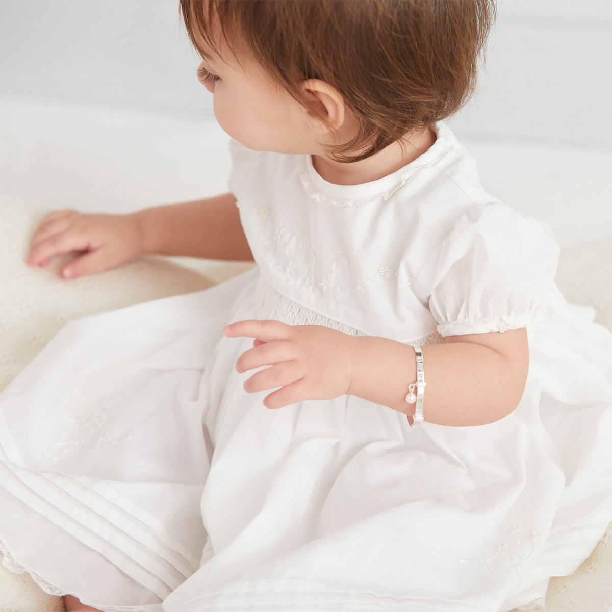 Personalized My First Pearl Baptism Baby Bangle - Sterling Silver