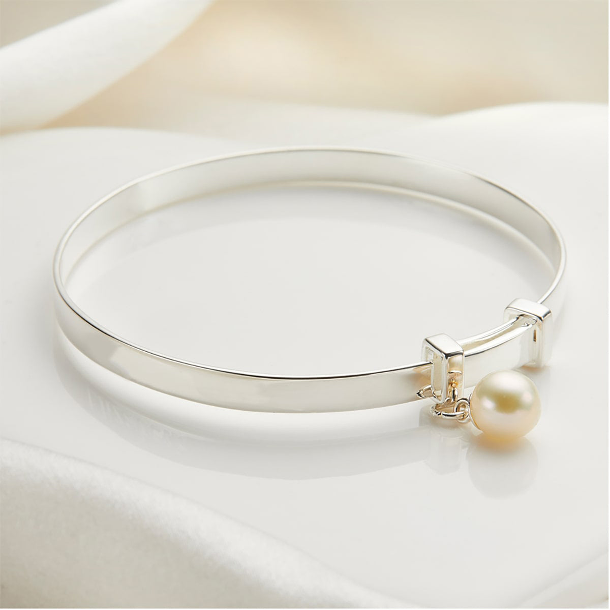 Personalized My First Pearl Baptism Baby Bangle - Sterling Silver