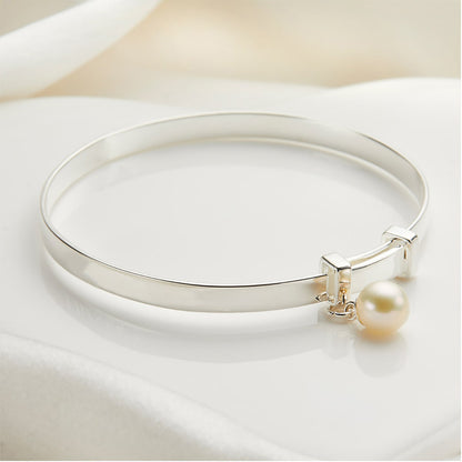 Personalized My First Pearl Baptism Baby Bangle - Sterling Silver