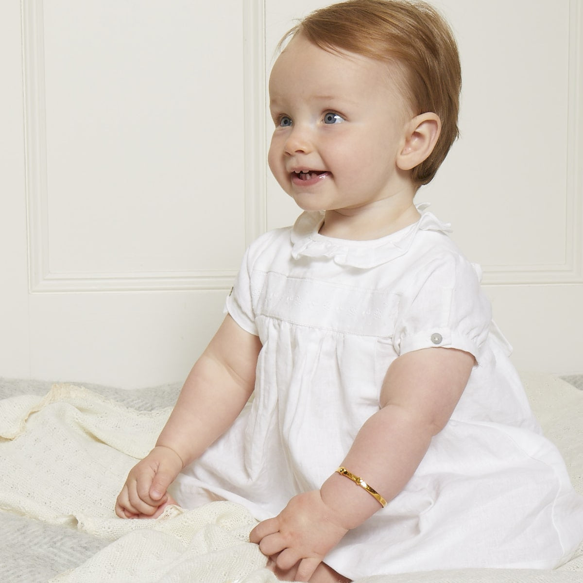 Personalized My First Diamond Baptism Baby Bangle - Gold-Plated