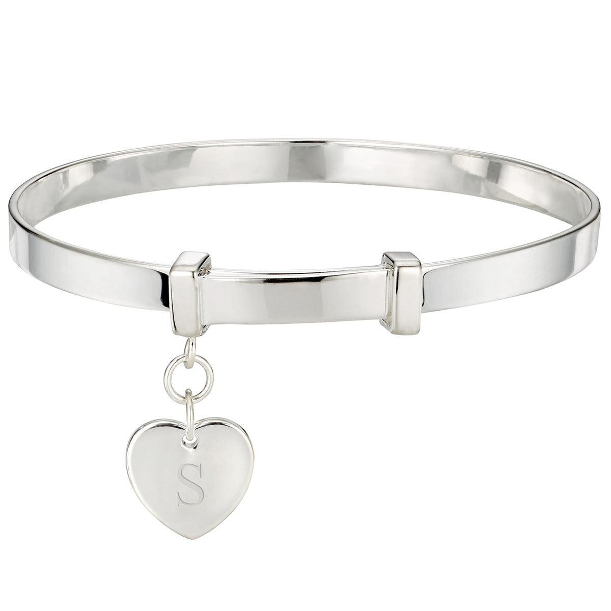 Personalized Love Heart Baby Bangle - Sterling Silver
