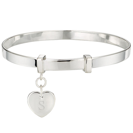 Personalized Love Heart Baby Bangle - Sterling Silver