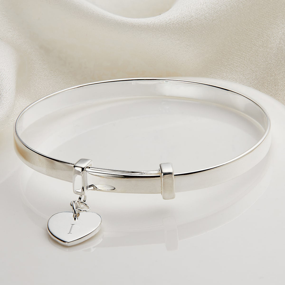Personalized Love Heart Baby Bangle - Sterling Silver